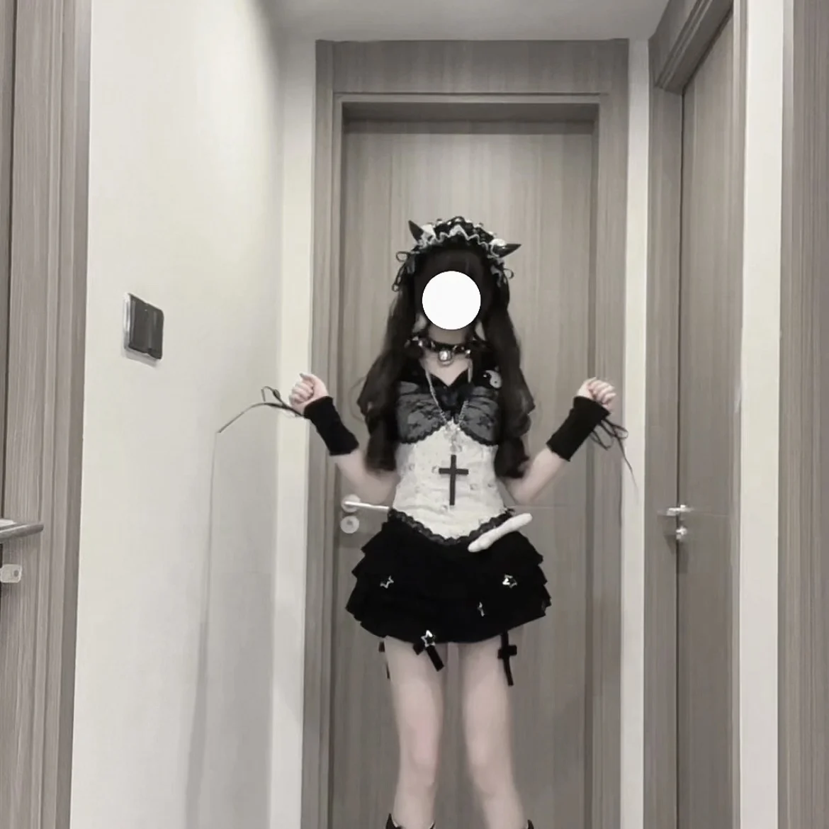 

Готическая пышная юбка, майка на Хэллоуин, Harajuku, балетная юбка-тортик, женский модный комплект, осенний сезон, ting