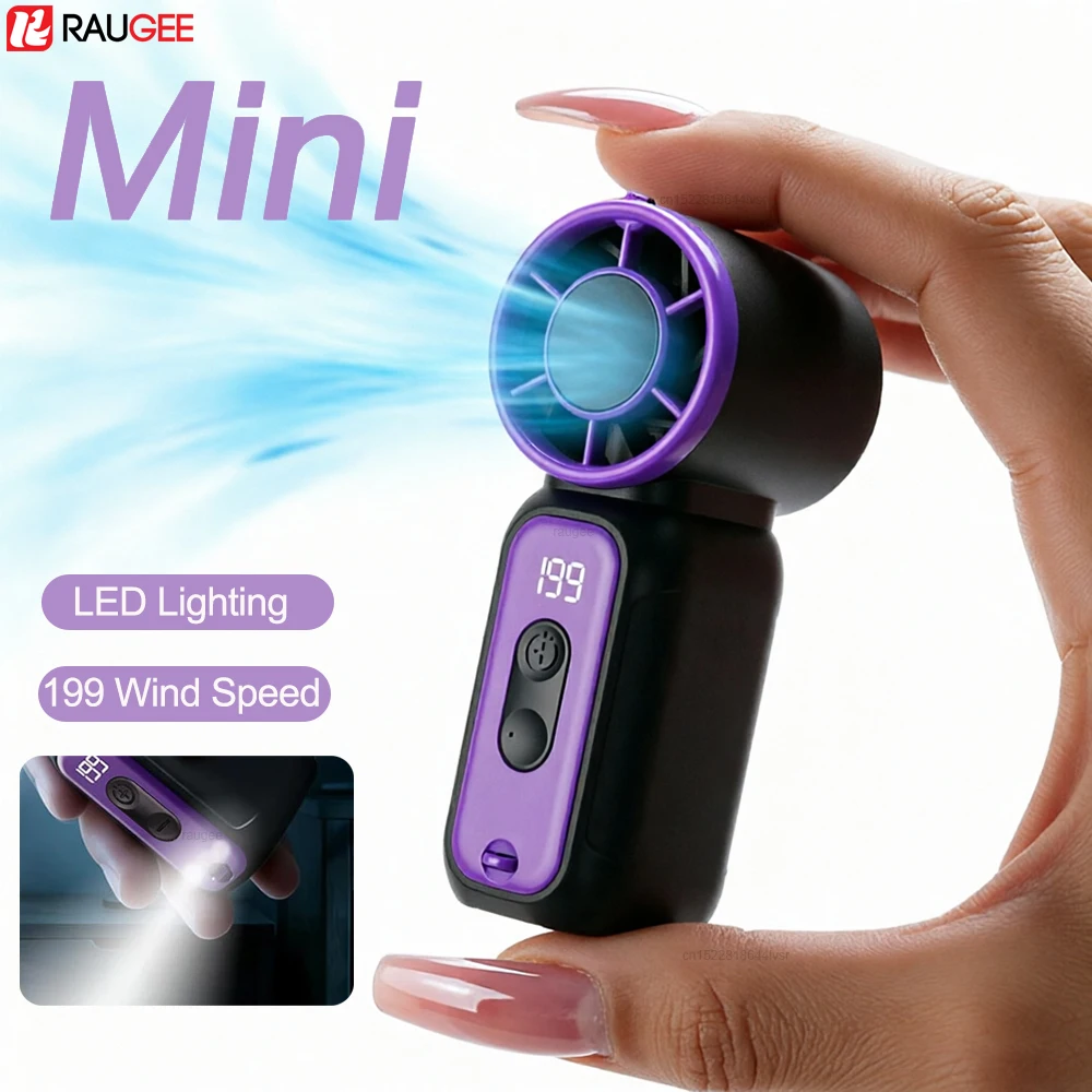 Mini-Handventilator, tragbarer Handventilator, kleiner Taschenventilator, wiederaufladbarer USB-Kühlventilator für den Außenbereich mit Digitalanzeige und LED-Beleuchtung