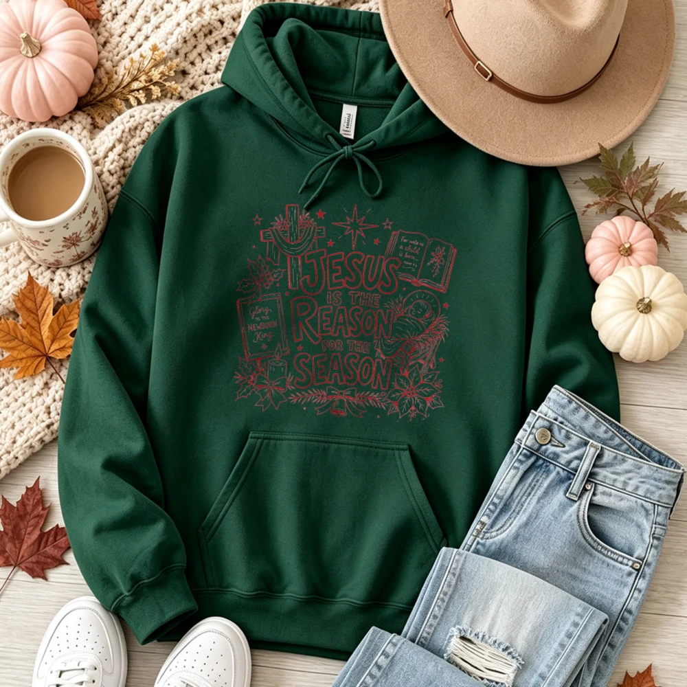 Jesus Is The Reason for The Season Pullover Christian Faith Cross Bible Christmas Star Sleeve Casual Religious Holiday Warm Tops