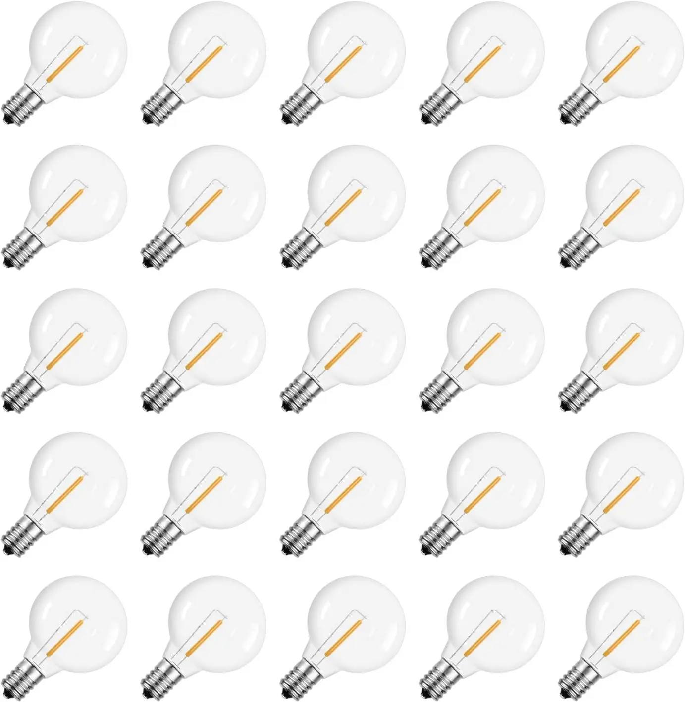 

1.57 Inch LED Replacement Light Bulbs, E12 Screw Base Shatterproof Globe Bulbs for Outdoor String Lights, 1W Equiv to 5W, Warm White, 25 Pack