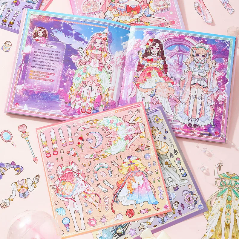 14 Sheets Romantic Dreamy Twelve Constellation Girl Stickers, Star Background DIY Makeup Game Supplies