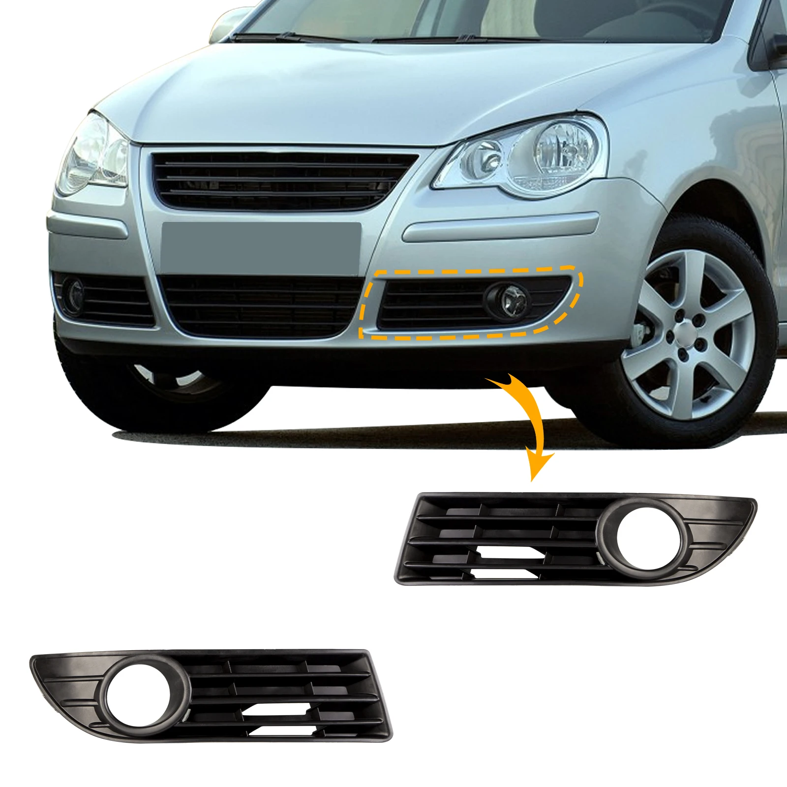 

Fog Light Grill Cover Frame Lamp Shade Under Front Bumper For VW POLO Accessories 2006 2007 2008 2009 6Q0853665E 6Q0853666E