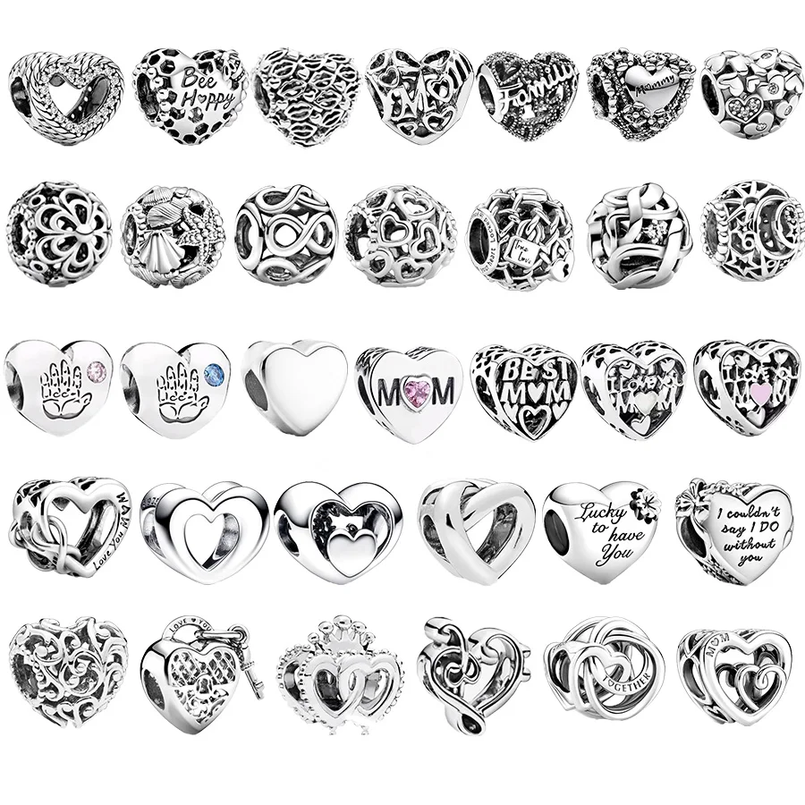 Autentico argento Sterling 925 traforato tessuto Infinity & Family Heart Charm Bead Fit braccialetto Pandora originale regalo di gioielli da donna