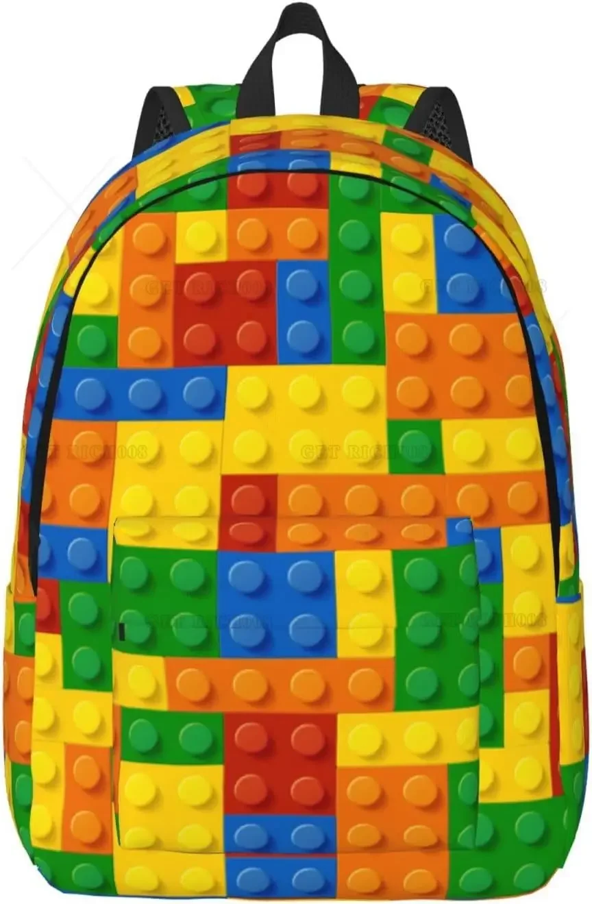 Blocks Colorful Fun Pattern Backpack for Girls Boys Women Lightweight Bookbag Casual Daypack for Travel Outdoor Camping 15 Inch