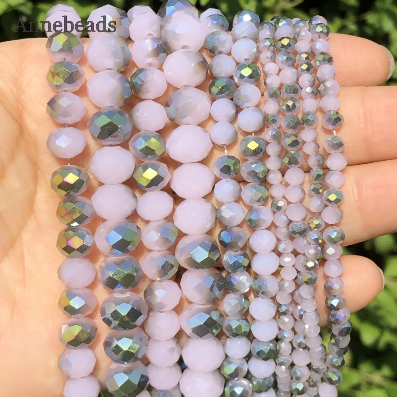 High Quality Faceted AB Pink Jades Half Green Rondelle Austria Crystal Glass Loose Beads For Jewelry Making DIY Accessories