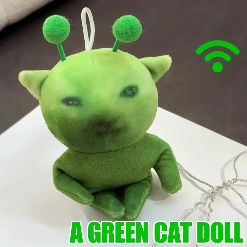Juguete de peluche de gato alienígena verde, Animal relleno Poseable y Deformable, llavero de peluche bonito y feo creativo para regalos