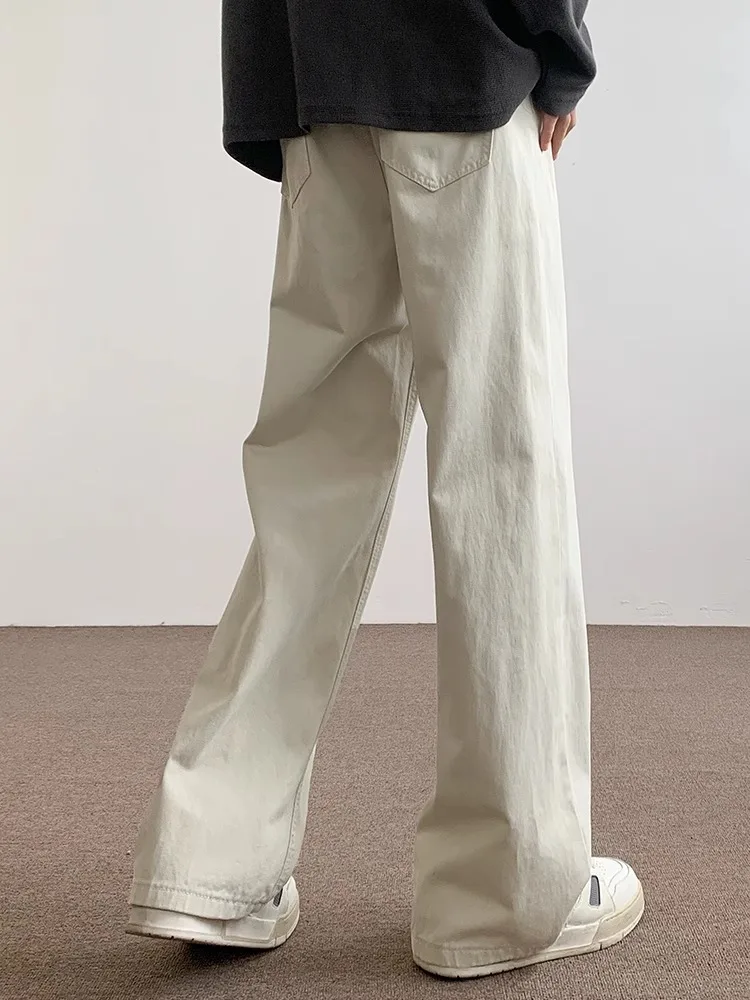 

Мужские джинсы Aymelon в американском ретро-стиле, белые, свободные, прямые, повседневные, широкие, в пол, из хлопка, с высокой талией, на молнии