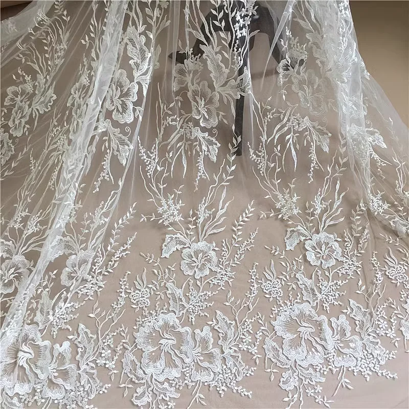 hot selling wedding dress lace fabric veils lace fabric bridal lace fabric 130cm width lace fabric sell by yard