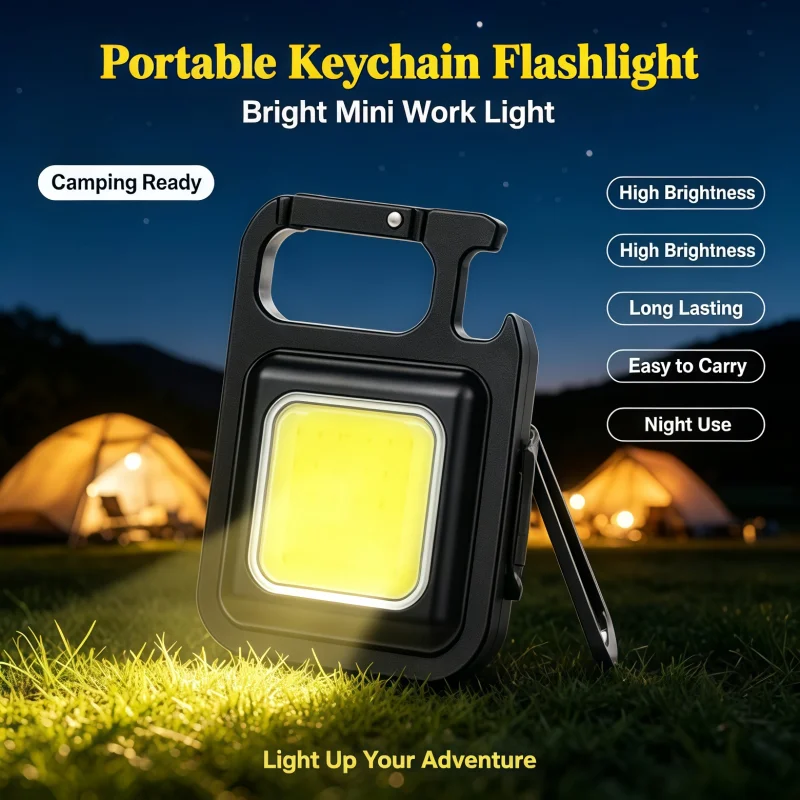 2026Hot LED Small Rechargeable COB Keychain Flashlights Portable Emergency Lamps Strong MagneticRepair Work OutdoorCampingLight