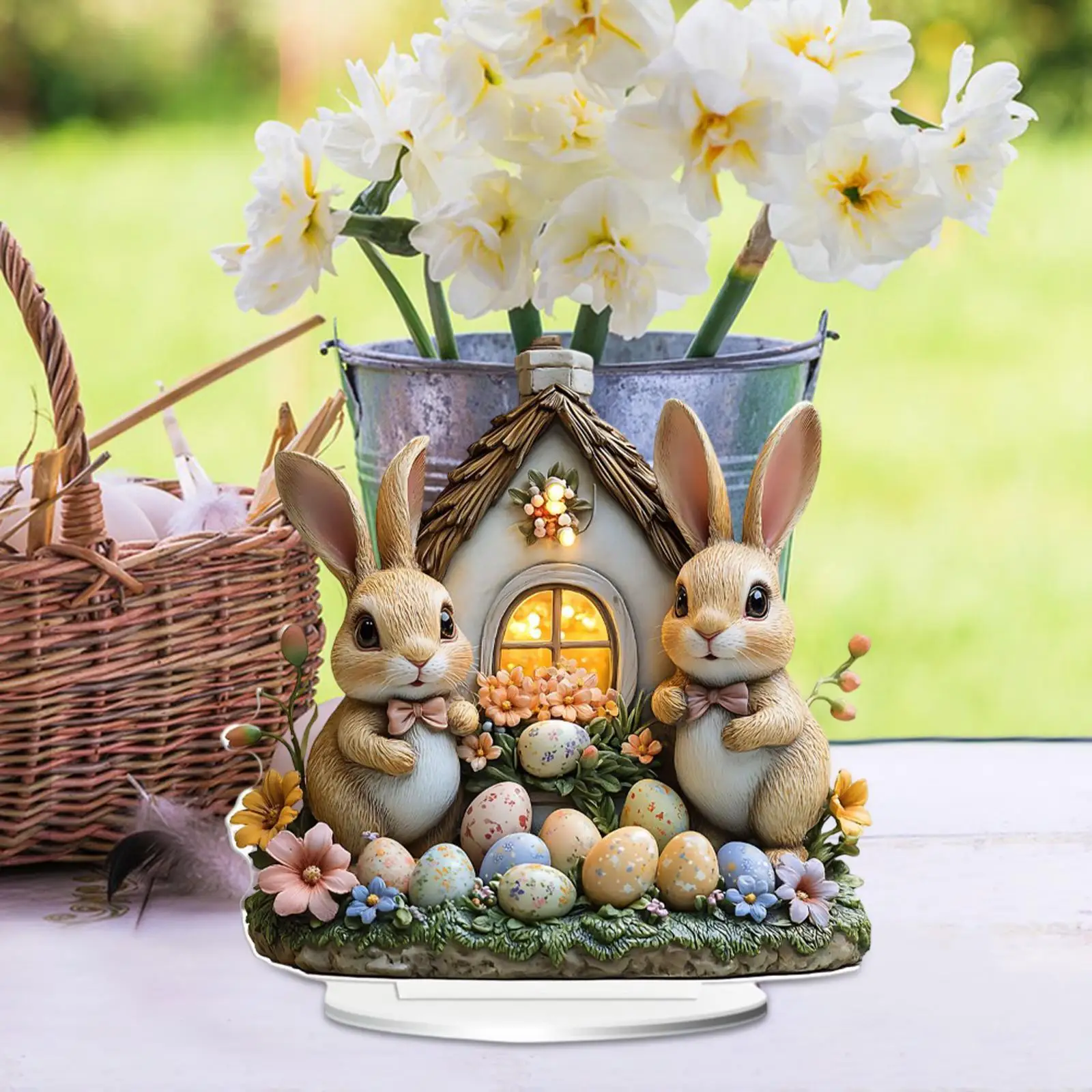 Acrylic Bunny Table Decoration Flat Sign, Desktop Decoration, Easter Desktop Ornament Easter Decor for Holiday Corner Home