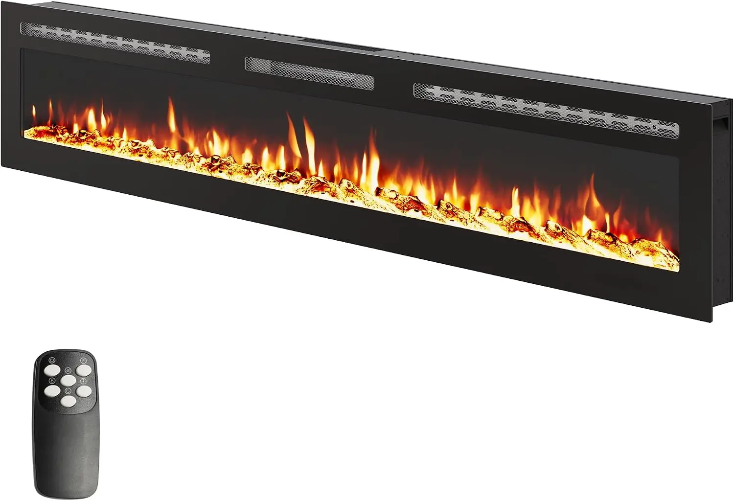 90-Inch Smart Wall Mount/Recessed Electric Fireplace – Remote & Touch, Dual Heat 750/1500W, Multicolor Flame, Timer, Log & Crystal