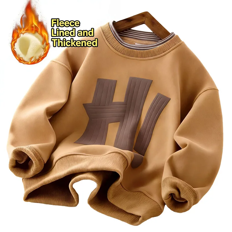 Cappodi per bambini ragazzi in autunno inverno lettera spessa girocollo top casual in velluto monopezzo 4-14 anni