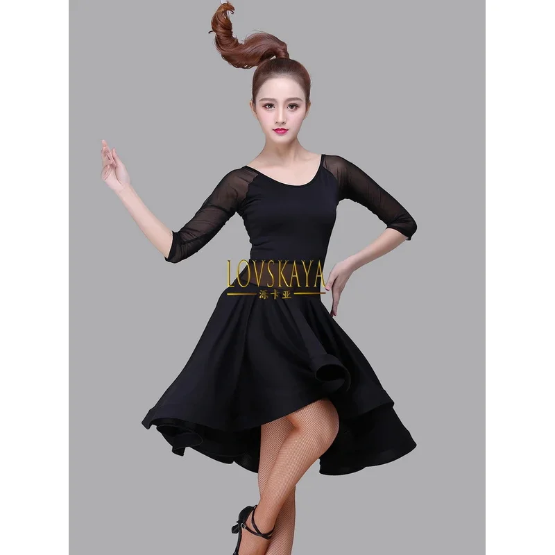 New Latina Dance Costume Female Adult Sexy Spring, Summer, Autumn, Winter Mesh Dancing Dancing Fishbone Dress Contest Set