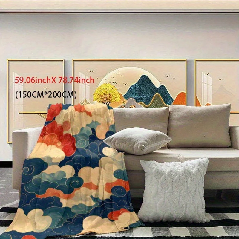 بطانية Cloudscape اليابانية ذات الوجهين من الفلانيل لهدية Zen Comfort AllSeason Comfort Serene Escape