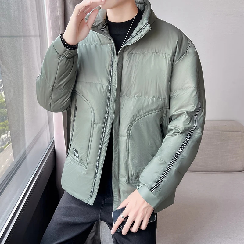 Casaco de pato à prova de vento masculino, outwear quente sólido, alta qualidade, outono, inverno, gola alta, casaco puffer curto, roupas de baixo,