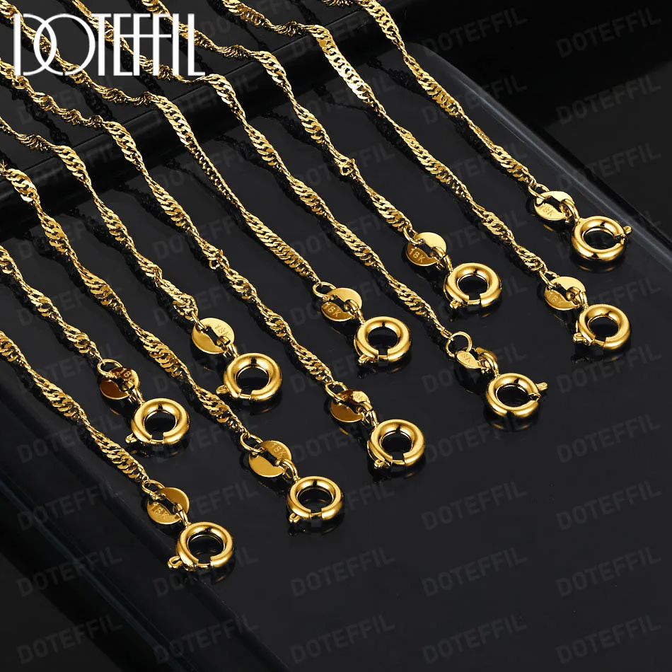 DOTEFFIL 18K Gold Water Wave Chain Necklace 18 inch 1/5/10pcs For Women Man Wedding Engagement Party Fashion Jewelry