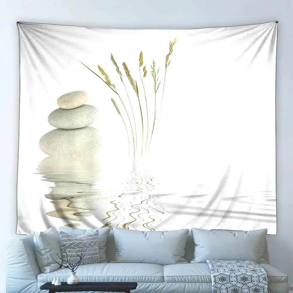 Zen Spa Tapestry Wild Grass Plant Water Reflection Wall Hanging Background Cloth Decor Beach Towel Yoga Mat Blanket Tablecloth