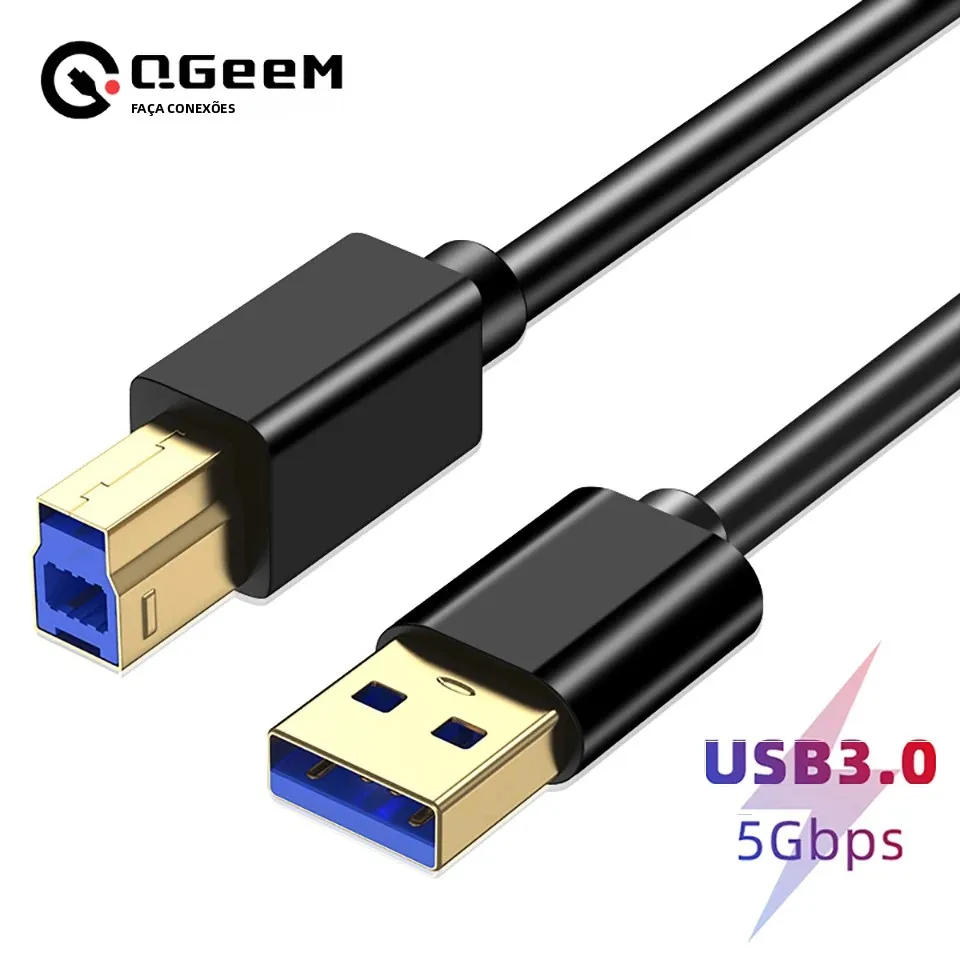 Cabo USB 3.0 Super Rápido QGeeM para Impressora, Cabo USB 3.0 A para B, Cabo de Extensão USB 3.0 para Impressora HP