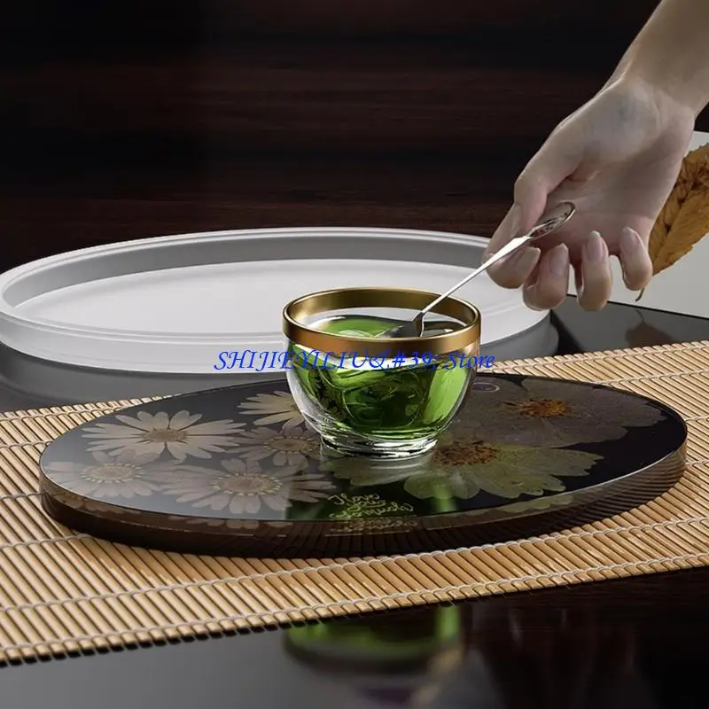 E21F Oval Mirror Mold for DIY Making Resin Geode Agate Slice Coasters Cups Mats