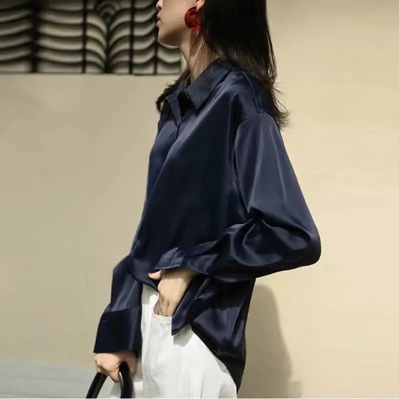 Fashion Lapel Button Loose Solid Color Korean Shirt Women\'s Clothing 2023 Spring New Casual Tops All-match Office Lady Blouse