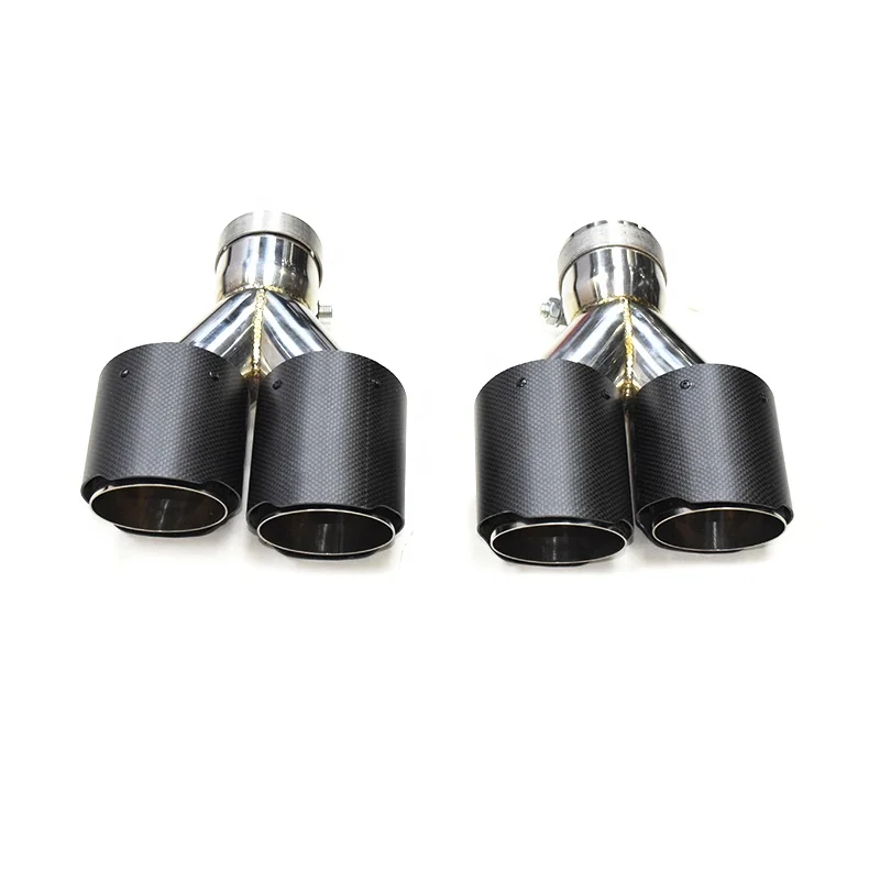 Hot Sale 76mm / 89mm Double Outlet Carbon Fiber Y Type Shiny Second Generation Exhaust Muffler