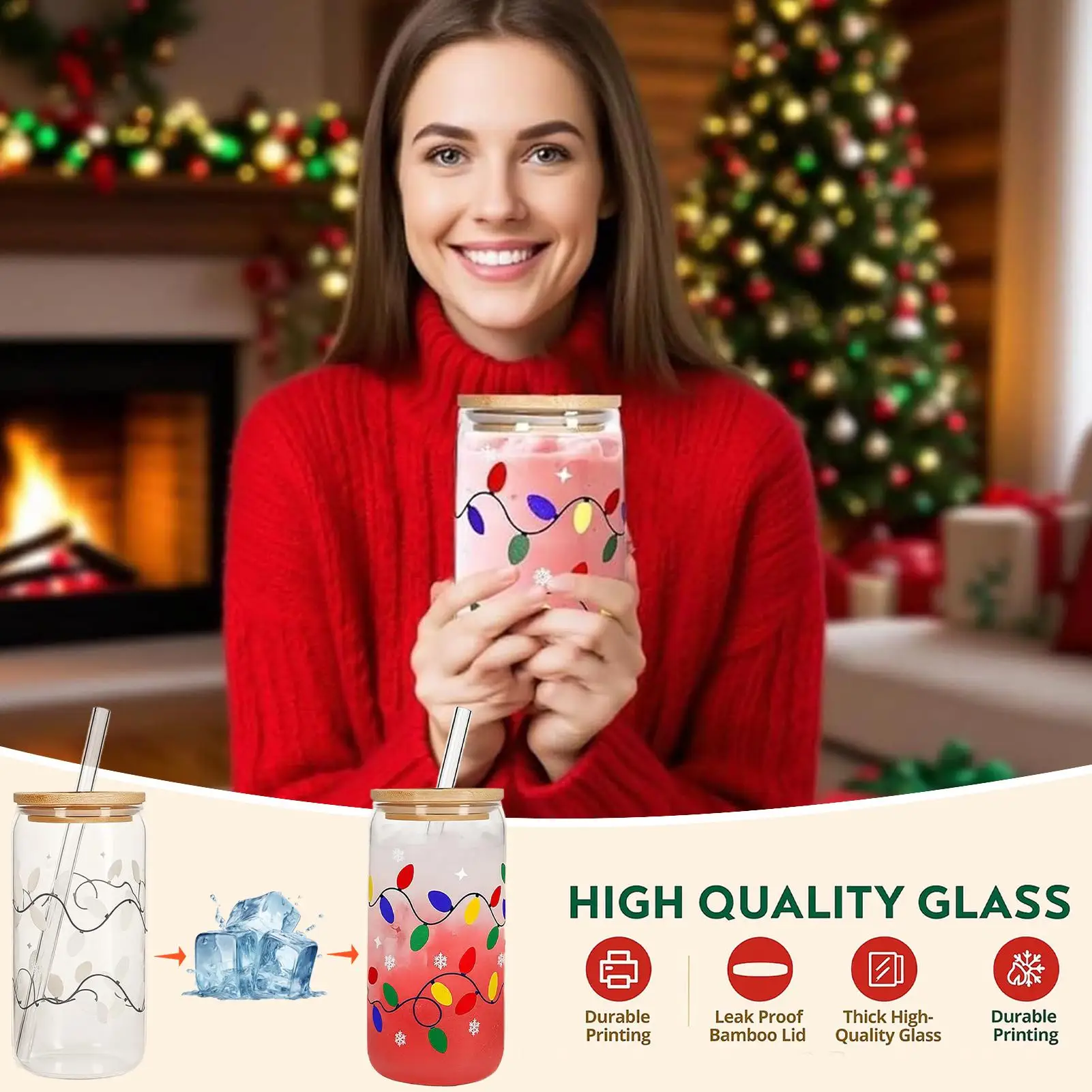 Color Changing Christmas Cup With Lid Straw Christmas Party Christmas Halloween Cold Bucket Party Beverage Cup
