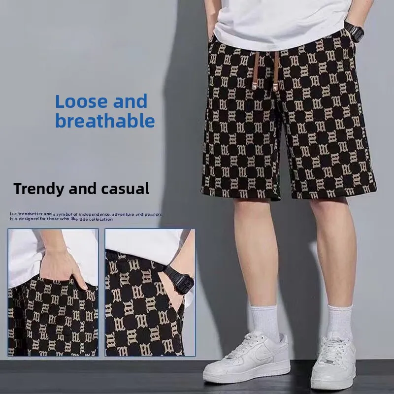 

Мужские летние повседневные брюки из тонкого ледяного шелка с принтом большого размера, свободный крой, молодежные брюки с эластичной резинкой на талии, прямые брюки