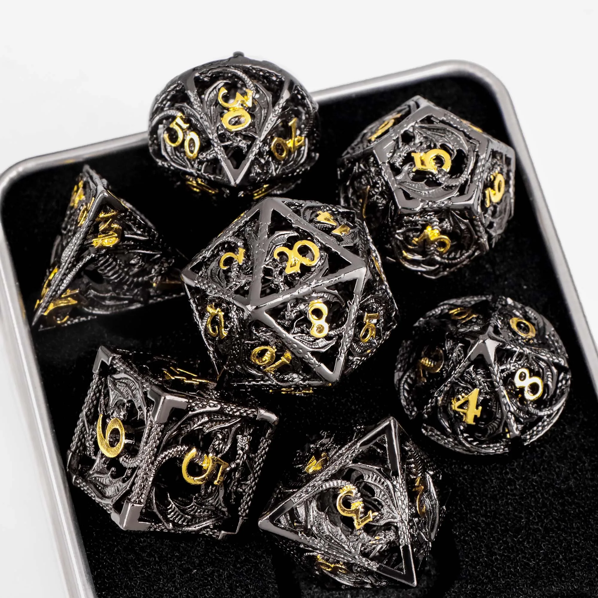 7pcs Hollow Metal Polyhedral Dice Set Lightweight Zinc Alloy for DND RPG Dungeons and Dragons Tabletop Games 2