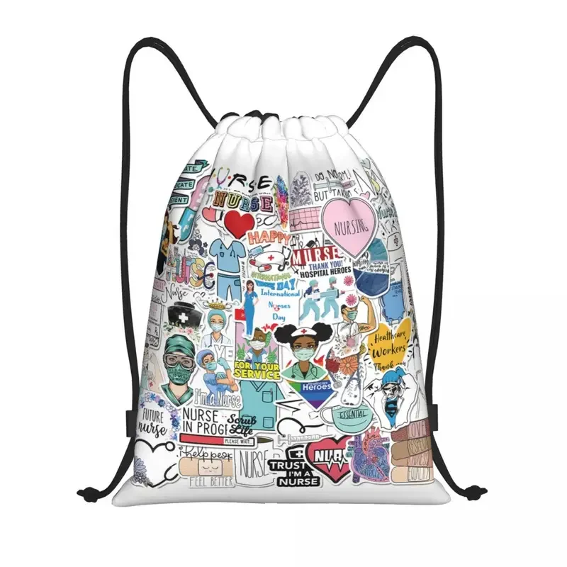 Custom Cartoon Doctors Nurse Drawstring Bags Men Women Lightweight Nursing Medical Print Sports Gym Storage Backpack