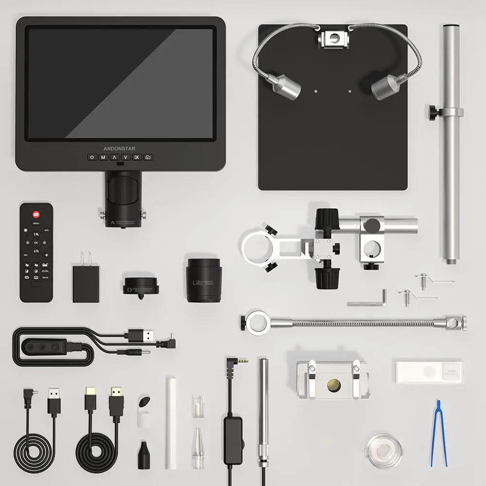 Andonstar AD249SM with Endoscope 10.1'' HDMI Digital Microscope 2000X for Circuit Board Repairing Microscope Electronics Repair