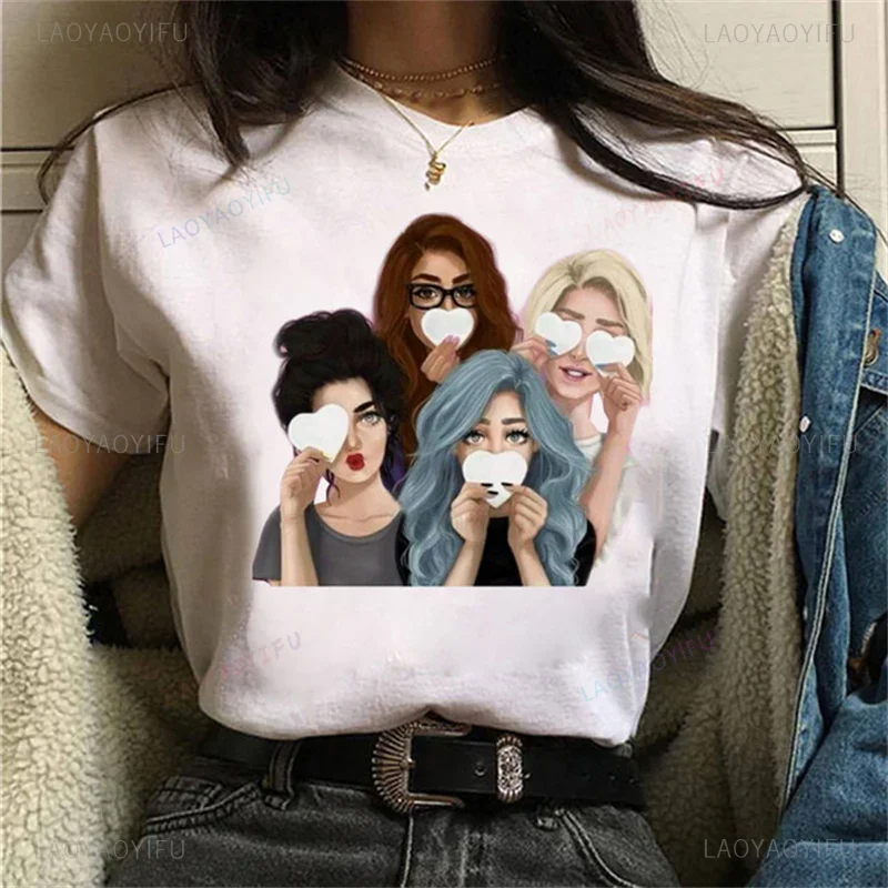 Best Friends photograph Graphic Print Harajuku Vintage Top simple Creative Female Women Fashion Funny Cartoon T-shirt