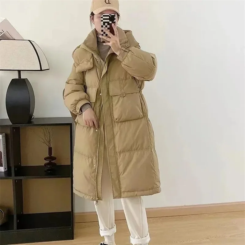 2024 novo inverno parkas jaqueta feminina moda com capuz de comprimento médio grosso quente algodão roupas senhoras solto casaco maré t541