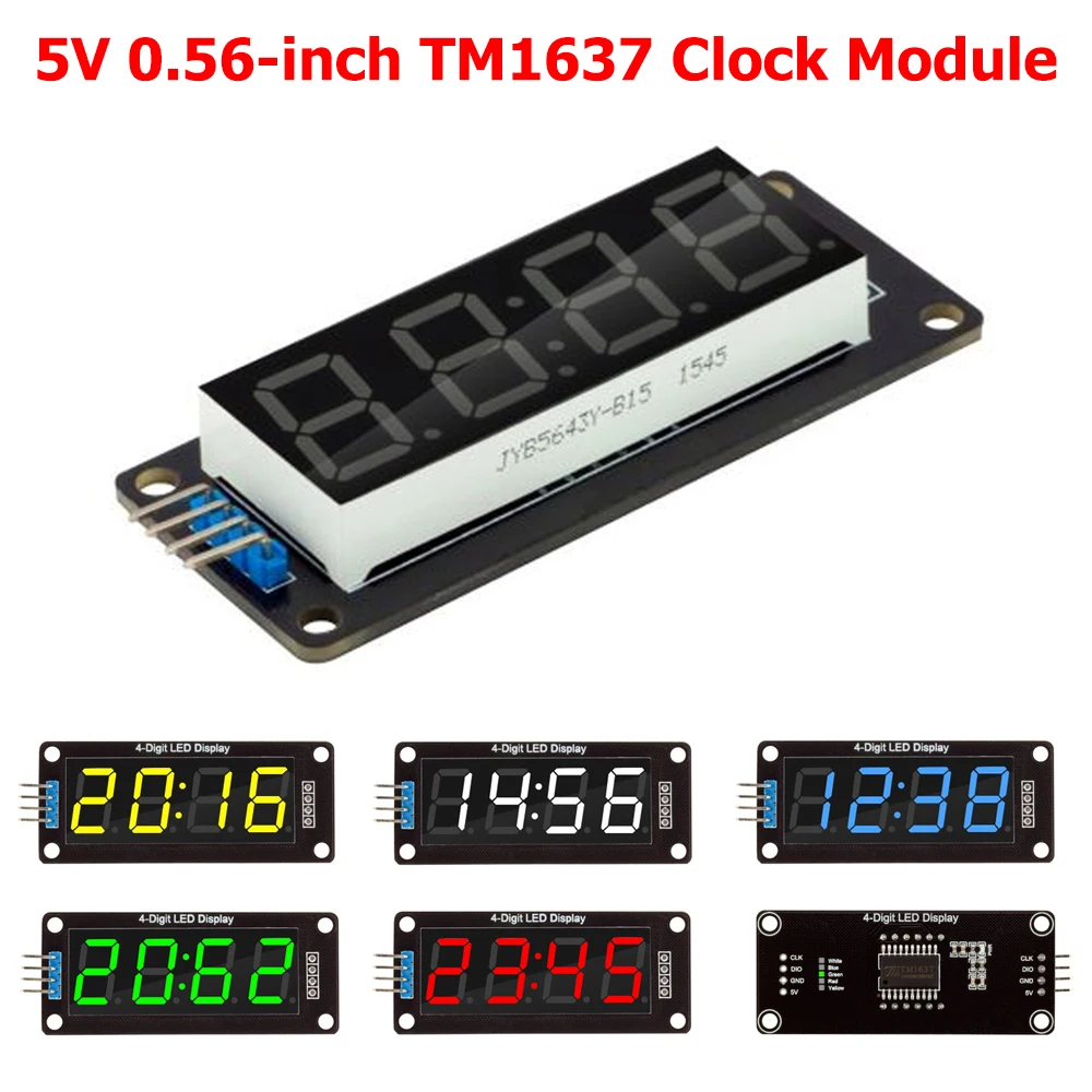 0.56 Polegada tm1637 4 dígitos 7 segmentos módulo de exibição led kit relógio para projetos arduino diy vermelho verde azul amarelo branco opções