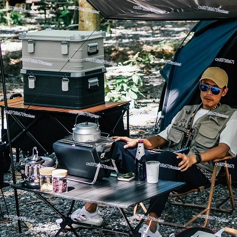 صندوق تخزين السيارة، صندوق تخزين التخييم، صندوق تخزين خارجي من سبائك الألومنيوم والمغنيسيوم باللون الأسود غير اللامع، سعة كبيرة