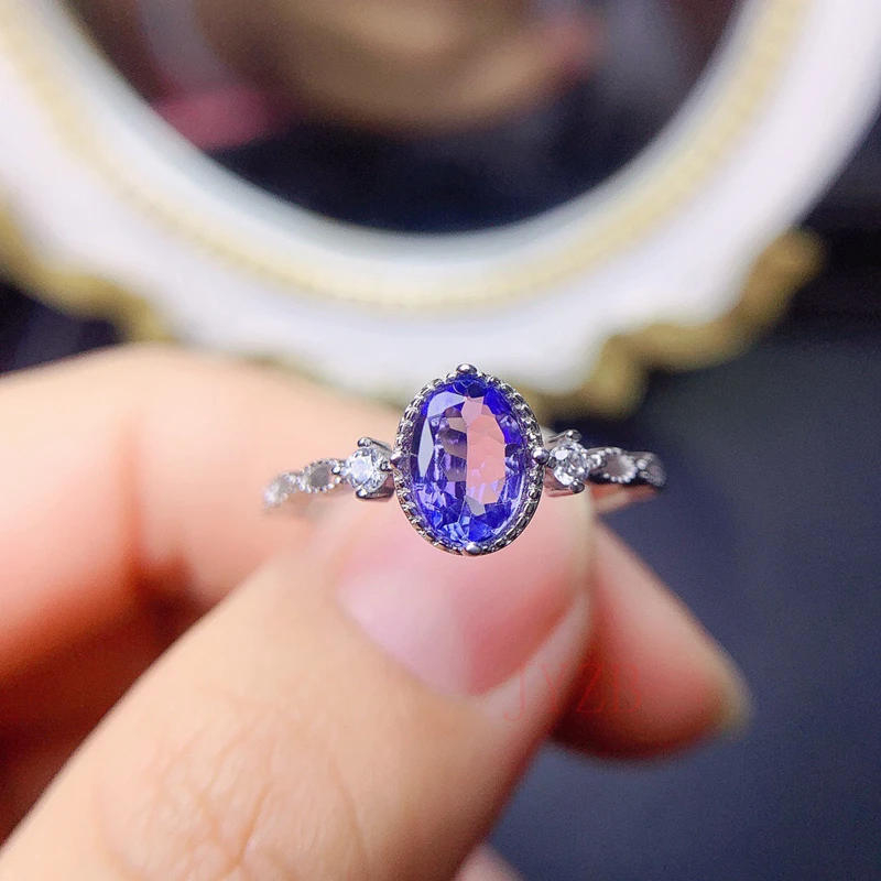 

Natural 5*7mm Tanzanite Ring excellent Cut women's engagement gift true 925 sterling silver