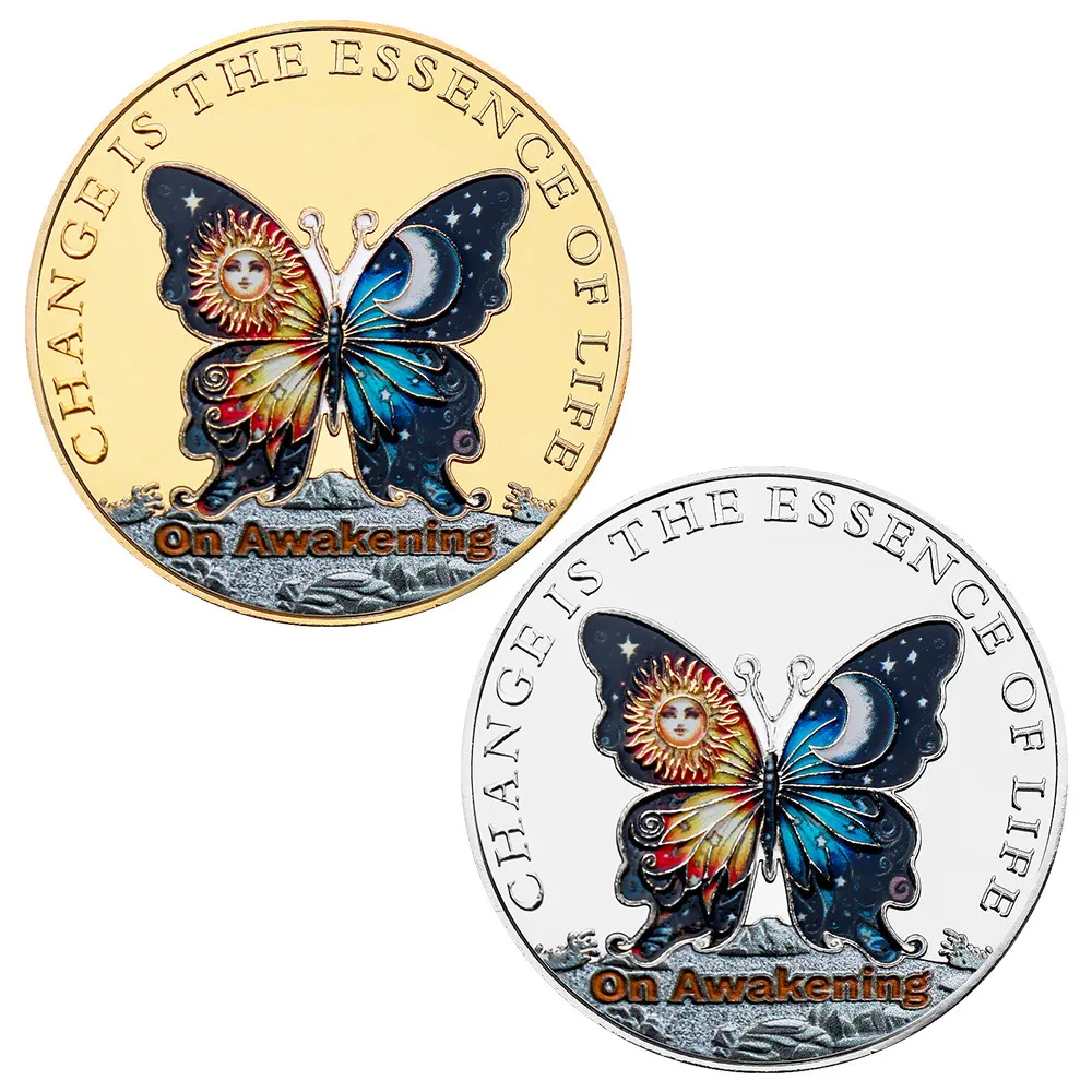 Colorful Butterfly Metamorphosis Pattern Collectible Replica Coin Metal Medal Commemorative Coin Art Collection Decorations