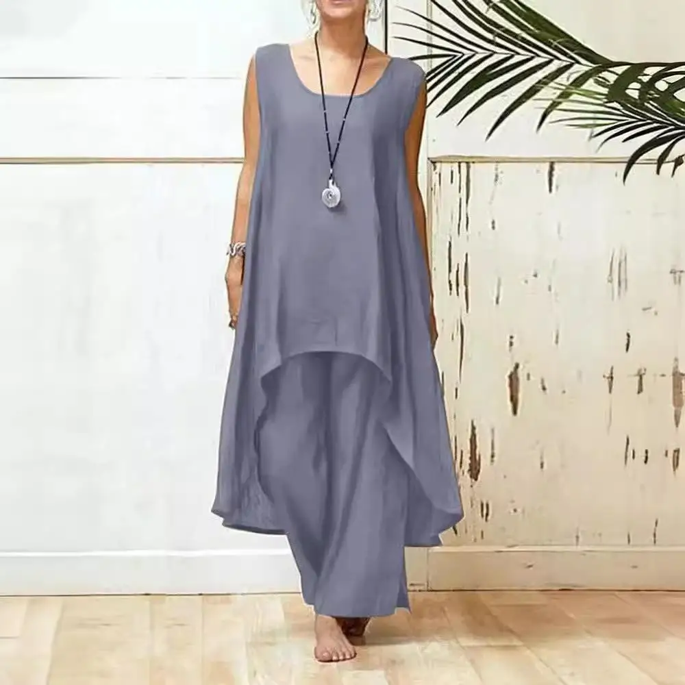 Dames katoen linnen plus maat Sl pak Spring Faion Street Sle lange broek No Sve patchwork volwassen ensemble