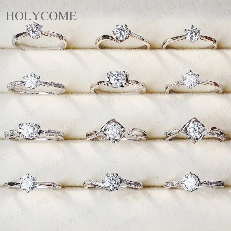 925 Sterling Silver Moissanite Engagement Ring D Color 0.5ct Round Brilliant Cut Solitaire Wedding Band Promise Ring for Women