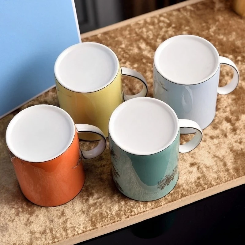 High-End Bone China Mug 4-Cup Set with Landscape Figure Flower Design Tea Cup Gift view 4