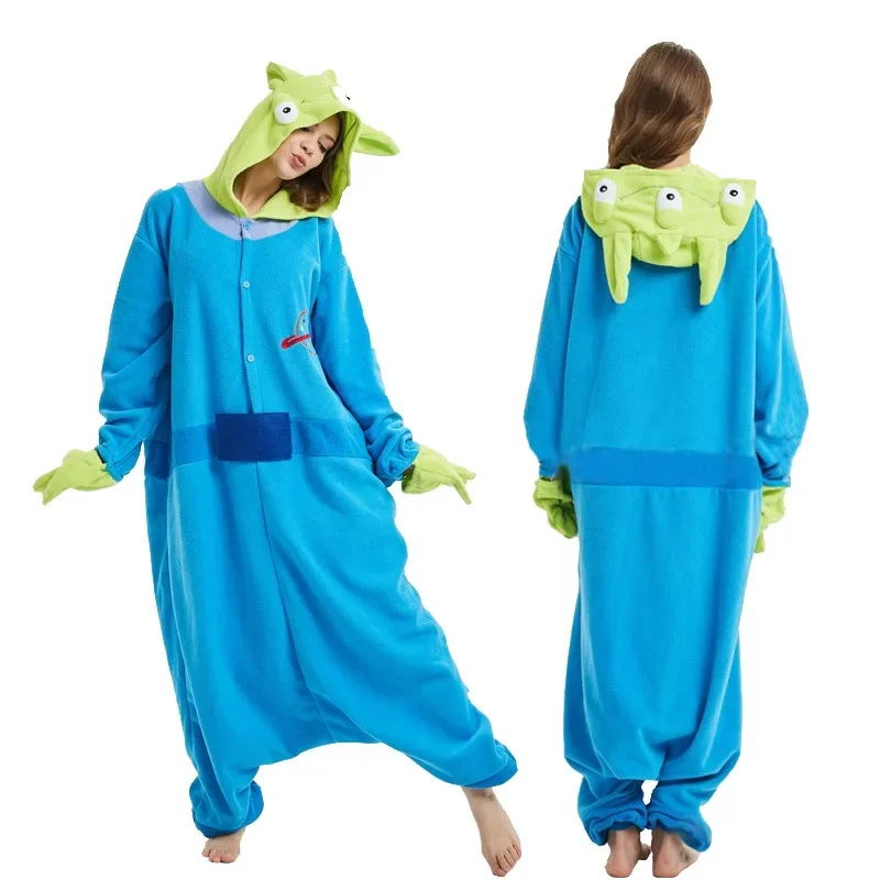 2025 Cartoon costume Alien Onesie Pajama 3 eyes Alien Cosplay Jumpsuit Polar Fleeca Sleepwear Children Adult Plush Home Clothing