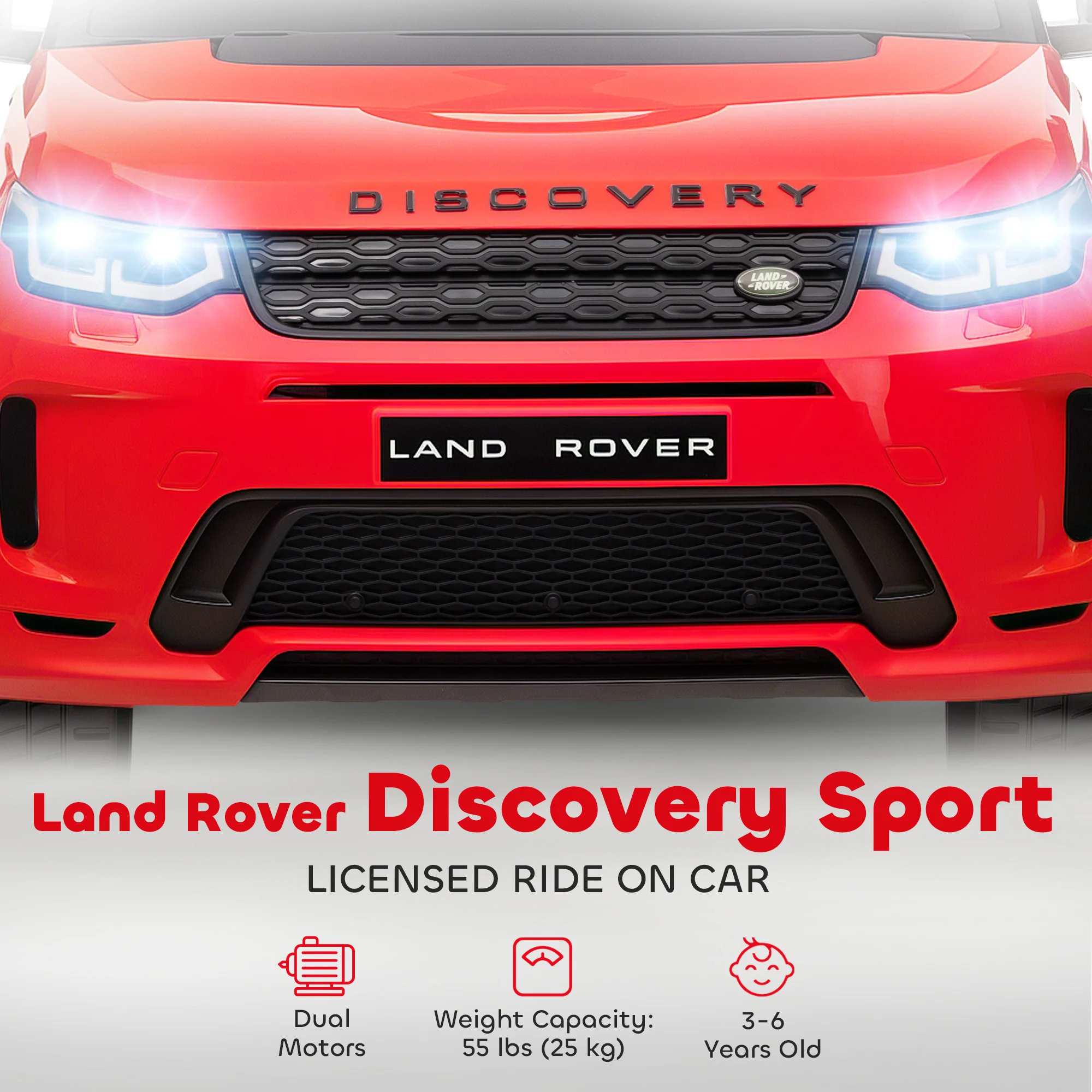 Voiture pour enfants 12 V sous licence Land Rover avec démarrage progressif, rouge