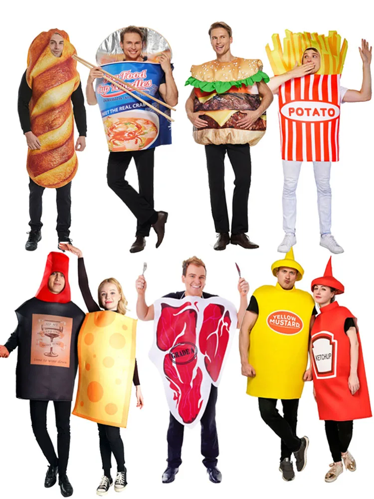 Divertido Diseño de Comida de Halloween: Hamburguesa, Papas Fritas, Pan, Fideos Instantáneos, Filete, Vino Tinto, Queso, Poliéster Tradicional...