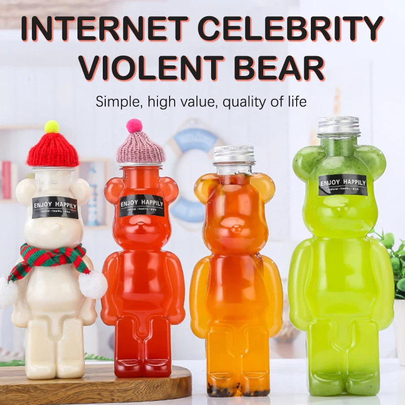 Cartoon Milk Tea Bottle Puppet Bear Shaped Transparent Thickened Juice Bottle