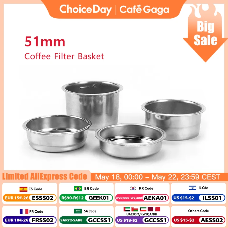 Cesta de filtro de café de 51mm para Delonghi EC680 EC685, repuesto de acero inoxidable para portafiltro sin fondo, accesorios para Espresso