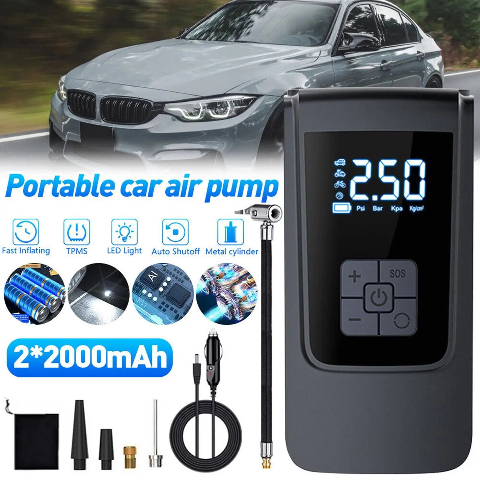 

7.4/12V Digital Air Pump Cordless 6000mAh 150PSI Powerful Tire Inflator Air Compressor Tire Pump For Motorcycle Bicycles Ball