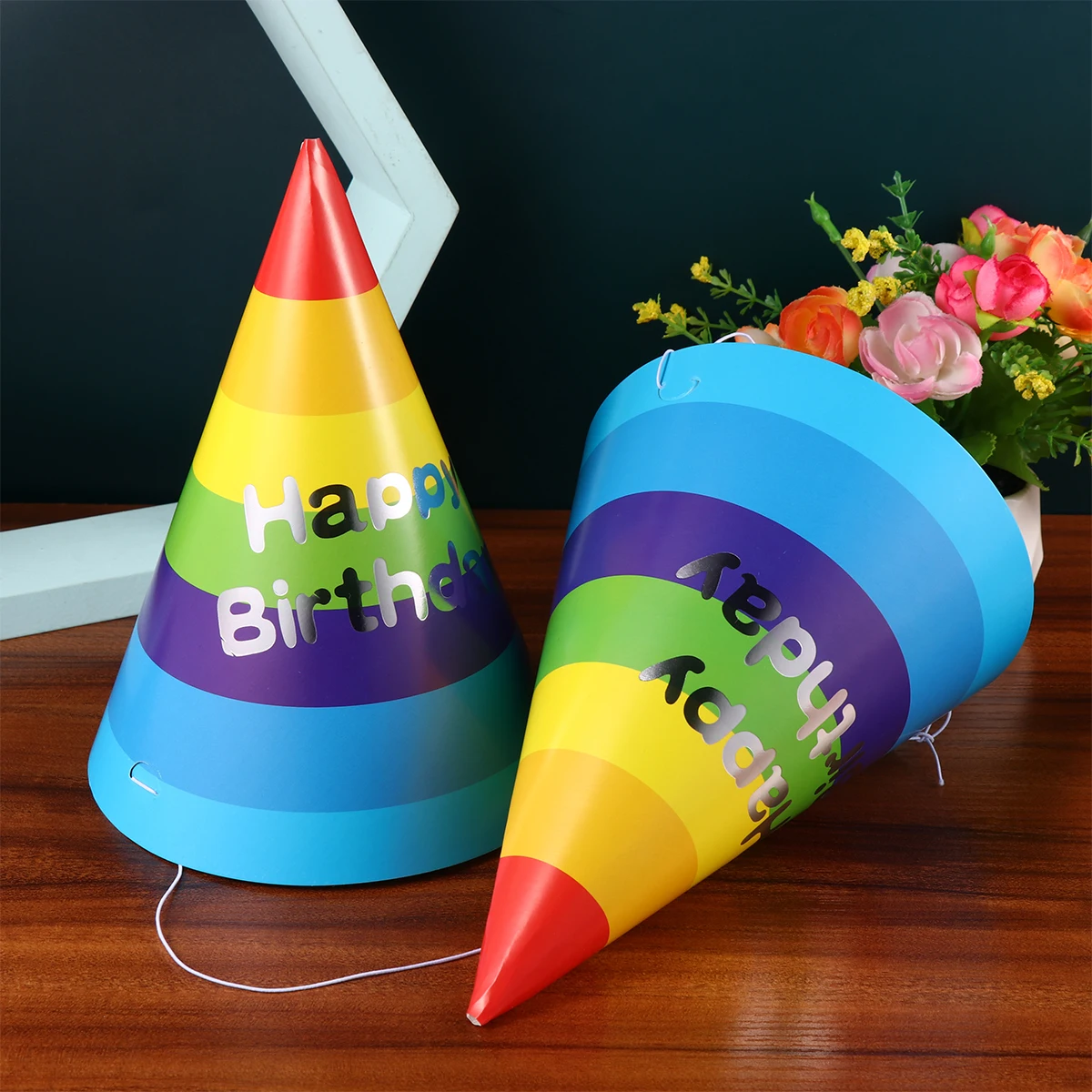 

50 Pcs Birthday Hat Rainbow Triangle Child Party Hats Girl Decorations for Kids