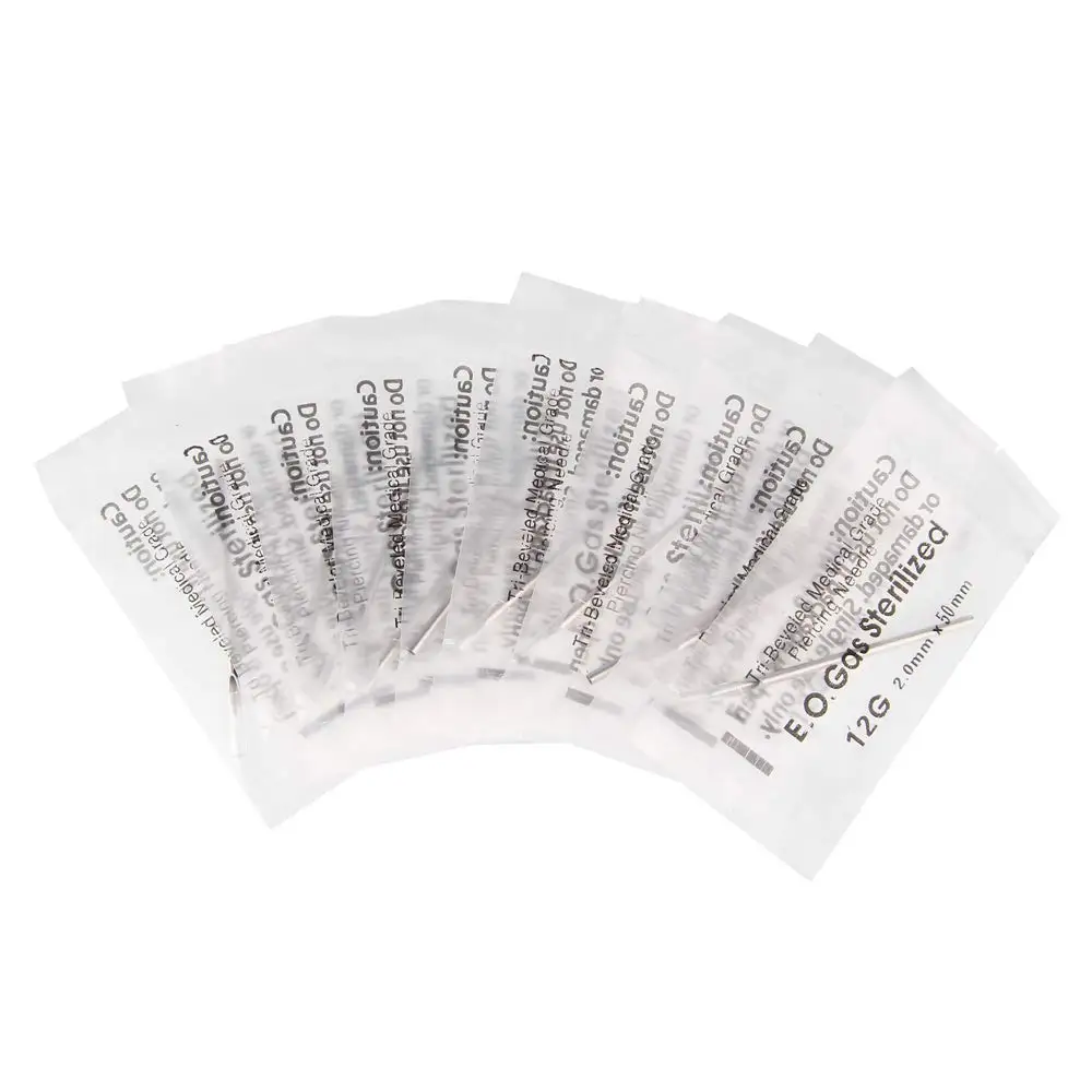 100PCS/Box Disposable 316 Steel Piercing Puncture Needles For Navel Nipple Ear Nose Lips Tattoo Supplies Kit 12g/13g/14g/16g/18g