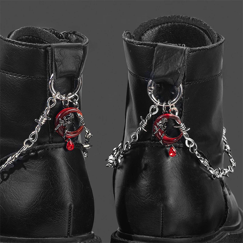 1pc Retro Gothic Punk Detachable Double Thorn Shoe Decor Chain Easy-Release Buckle Mechanism Ideal DIY Fashion Accessory
