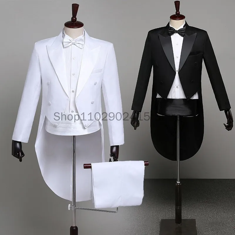 Smoking Dress Tailcoat Men Classic Black Shiny risvolto Tail Coat Tuxedo Wedding Groom Stage Singer 2 pezzi abiti Dress Coat Tails