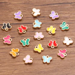 50PCS 10 Color 8X9mm Alloy Metal Drop Oil Mini Butterfly Charms Animals Pendant For DIY Bracelet Necklace Jewelry Making
